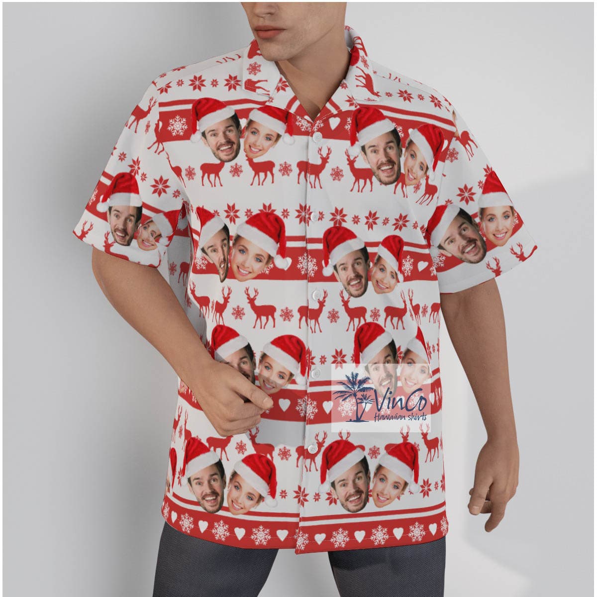 Matching Custom Couple Face Christmas Hawaiian Shirt (1)