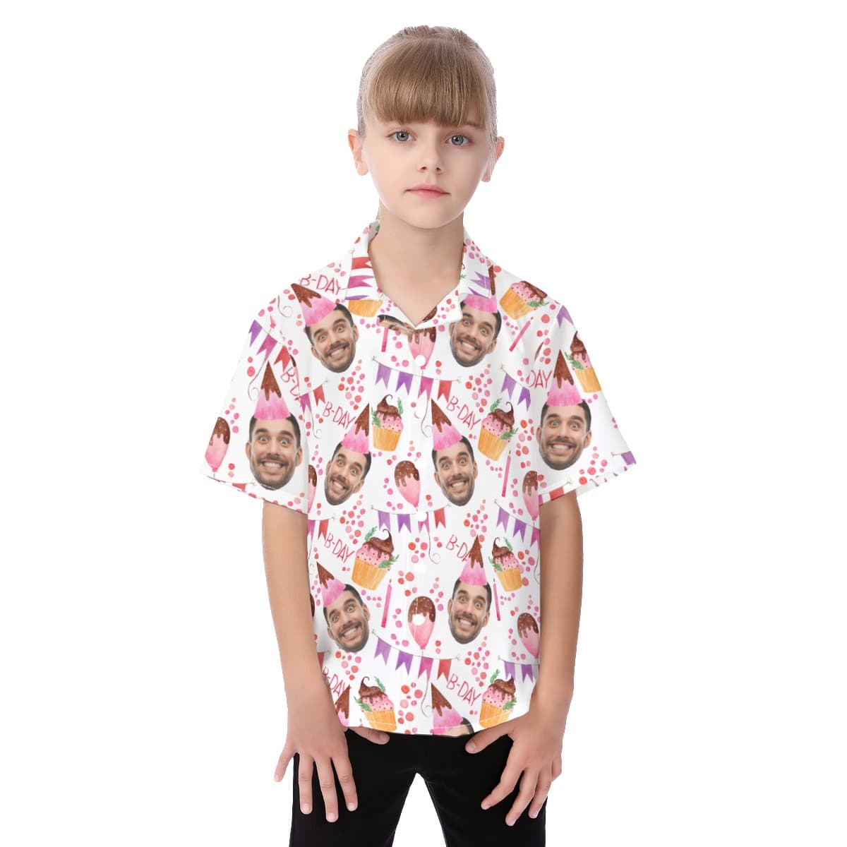 Matching Custom Face Birthday Hawaiian Button Up Shirt For Kids (1)