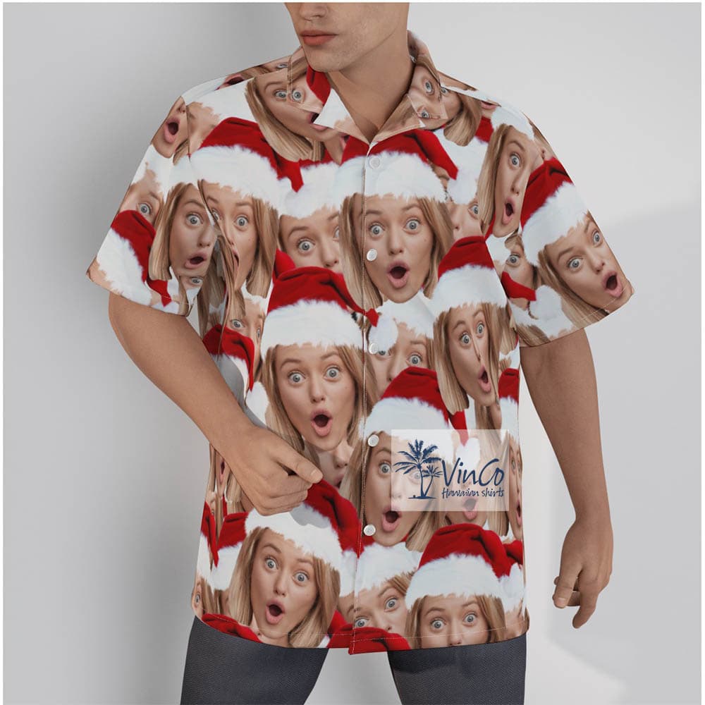 Men’s Custom Multiple Faces Christmas Hawaiian Button Up Shirt (1)