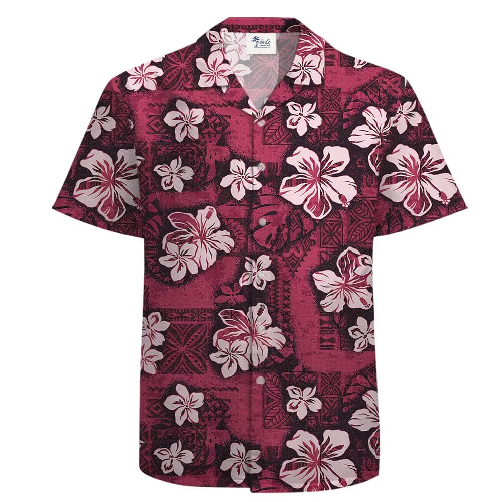 Men's Pink Cotton Hawaiian Shirt Classic Hibiscus Aloha