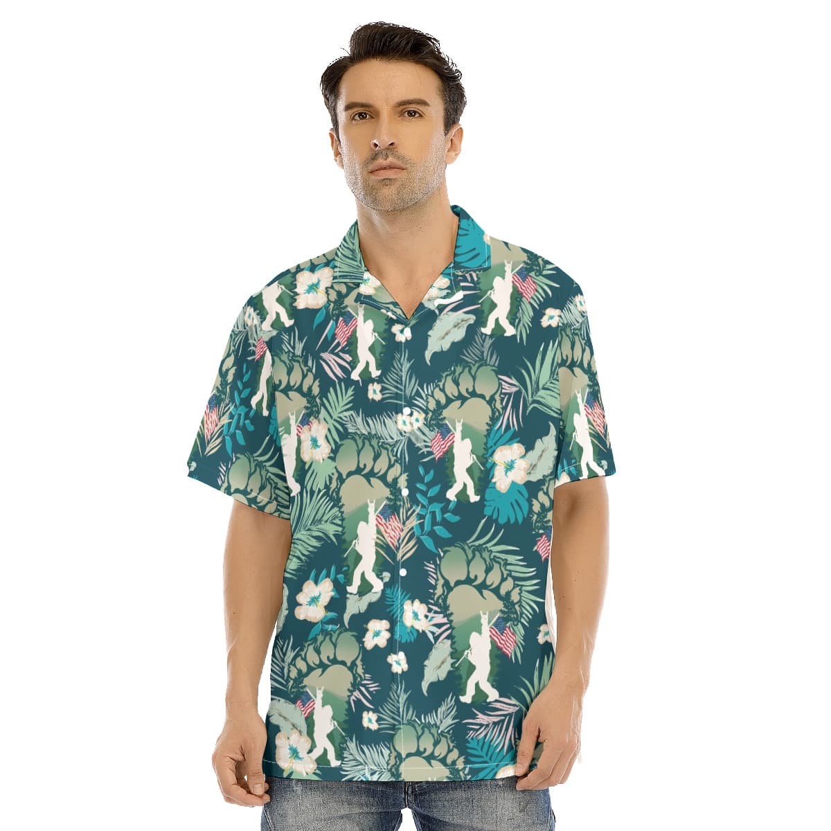 Men’s Sasquatch Hawaiian Shirt With American Flag (3)