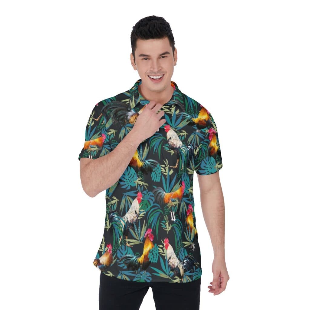 Men's Tropical Rooster Hawaiian Polo Shirt (1)