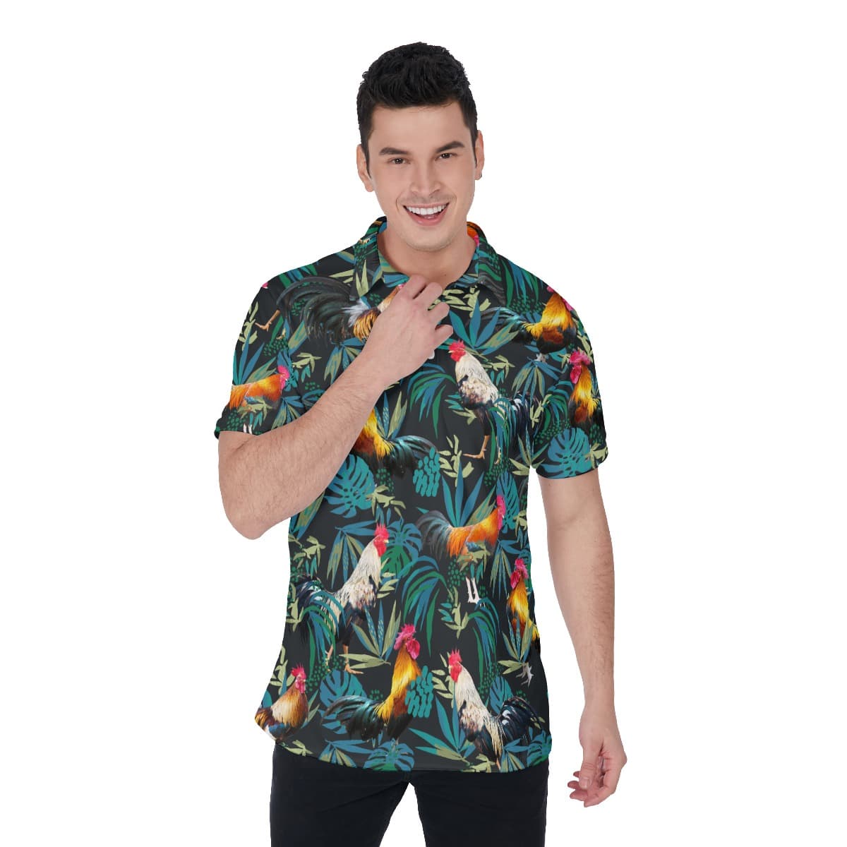 Men's Tropical Rooster Hawaiian Polo Shirt (1)