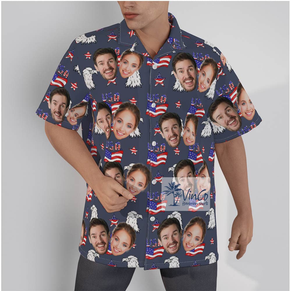 Navy Custom Couple 4th of July Hawaiian Shirt For Men (2)