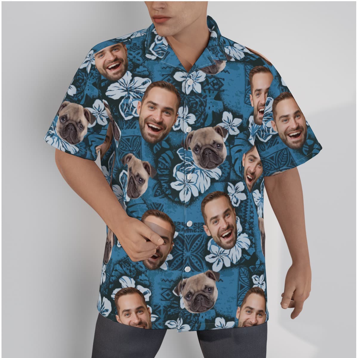 Navy Custom Hawaiian Shirts With Face And Pet (1)