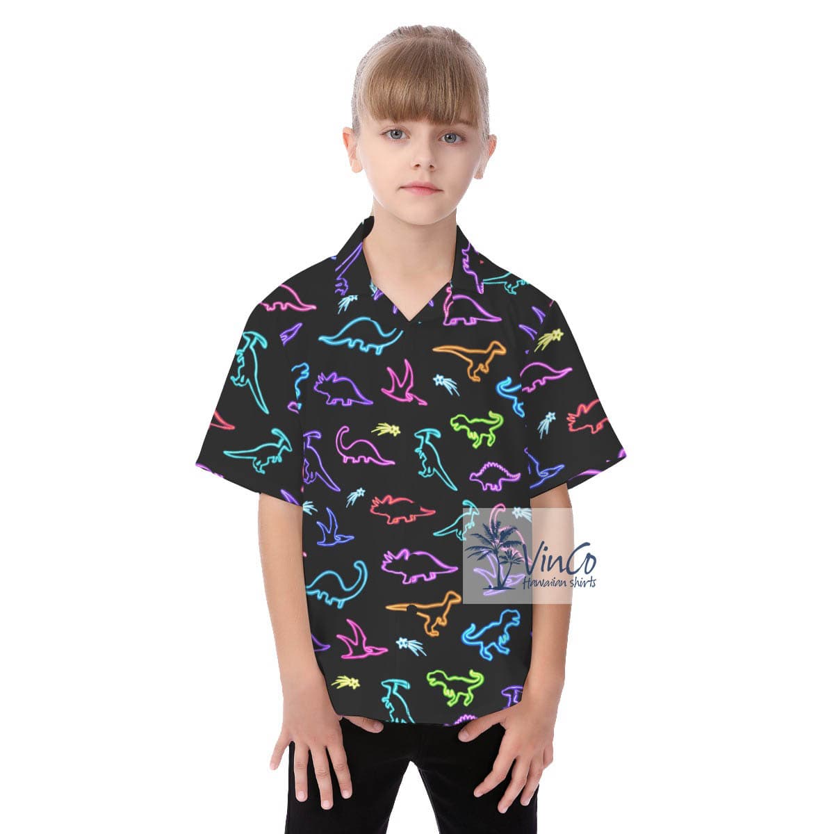Neon Dinosaur Button Up Shirt For Kids (2)