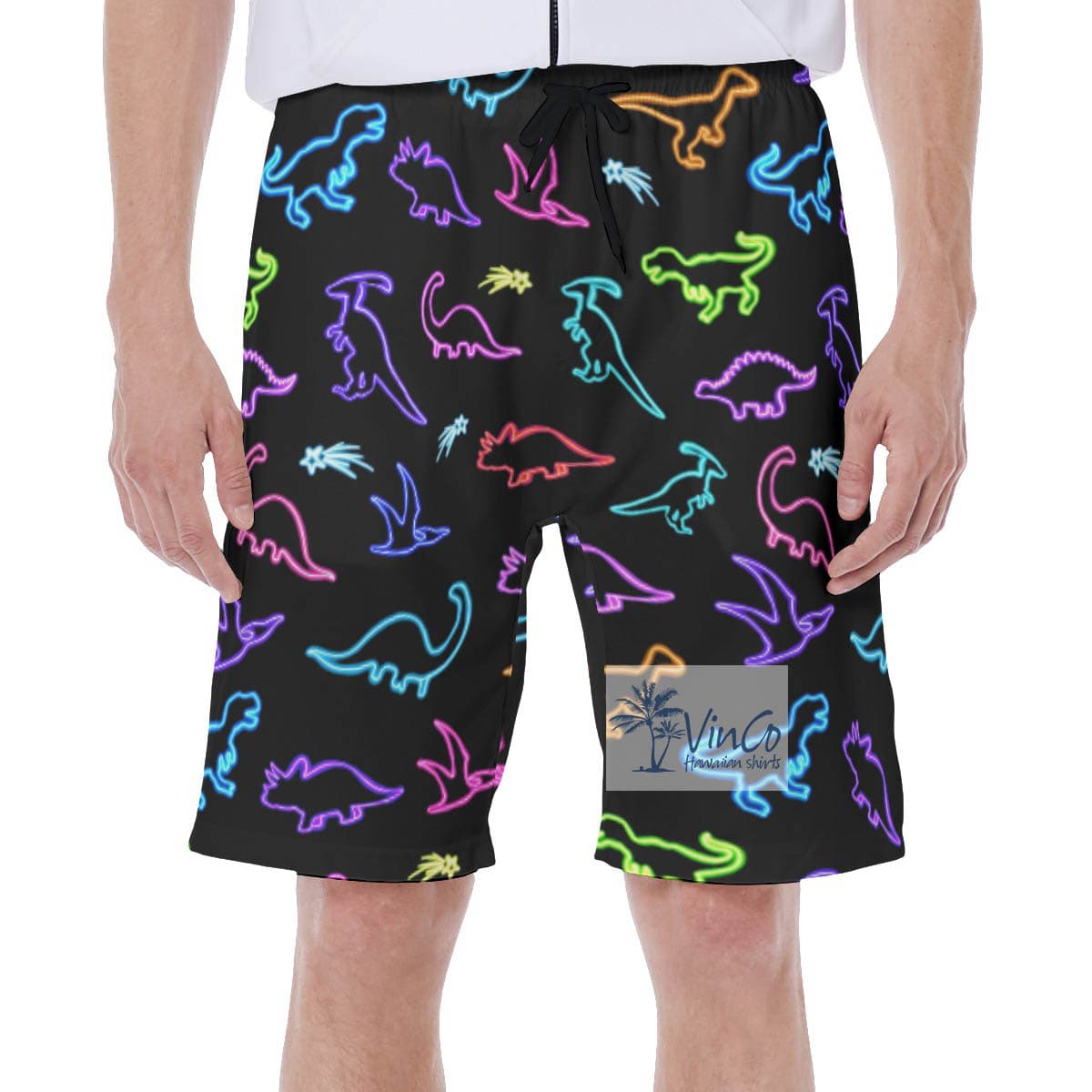 Neon Dinosaur Hawaiian Swim Trunk For Men (1)