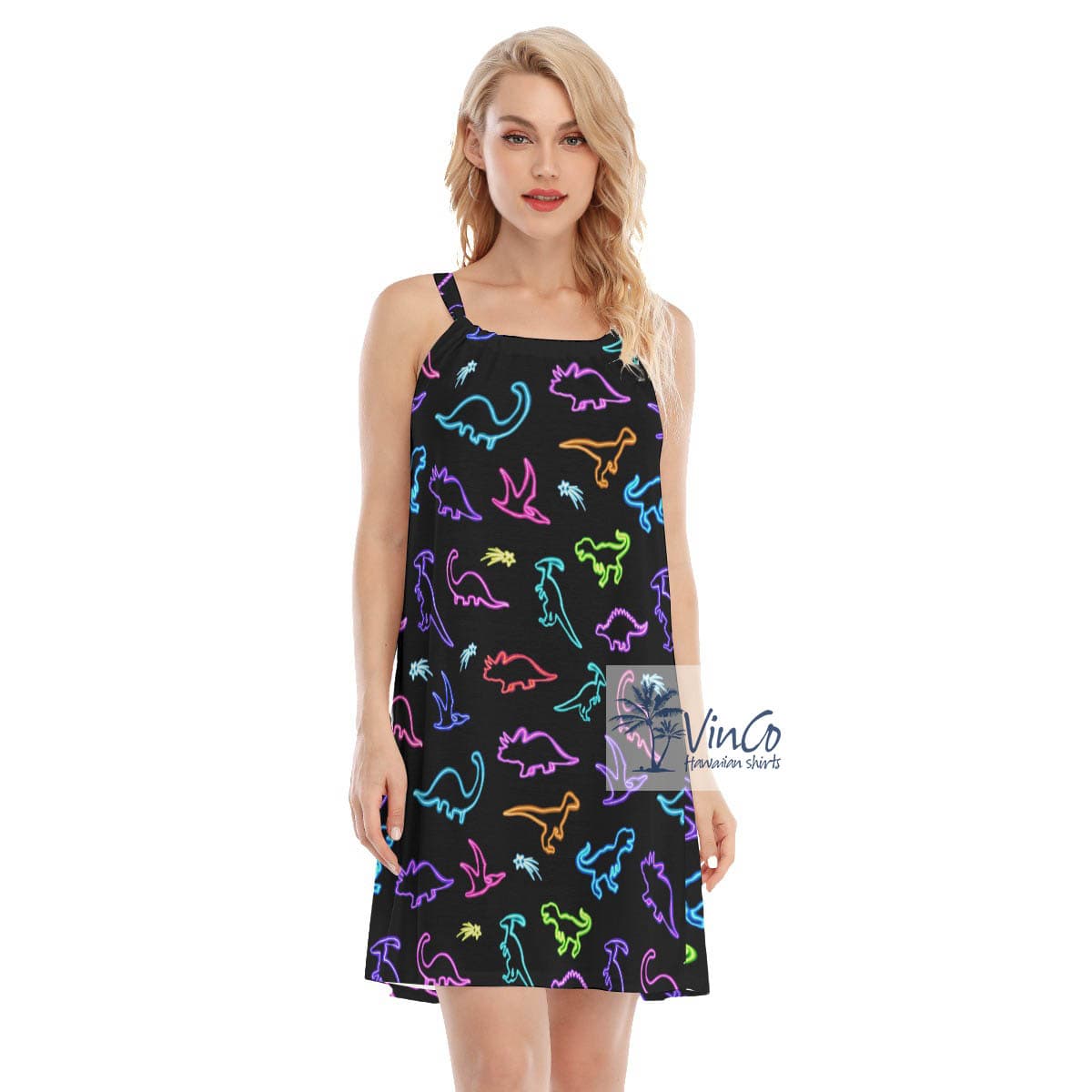 Neon Dinosaur Women’s Summer Cami Dress (2)
