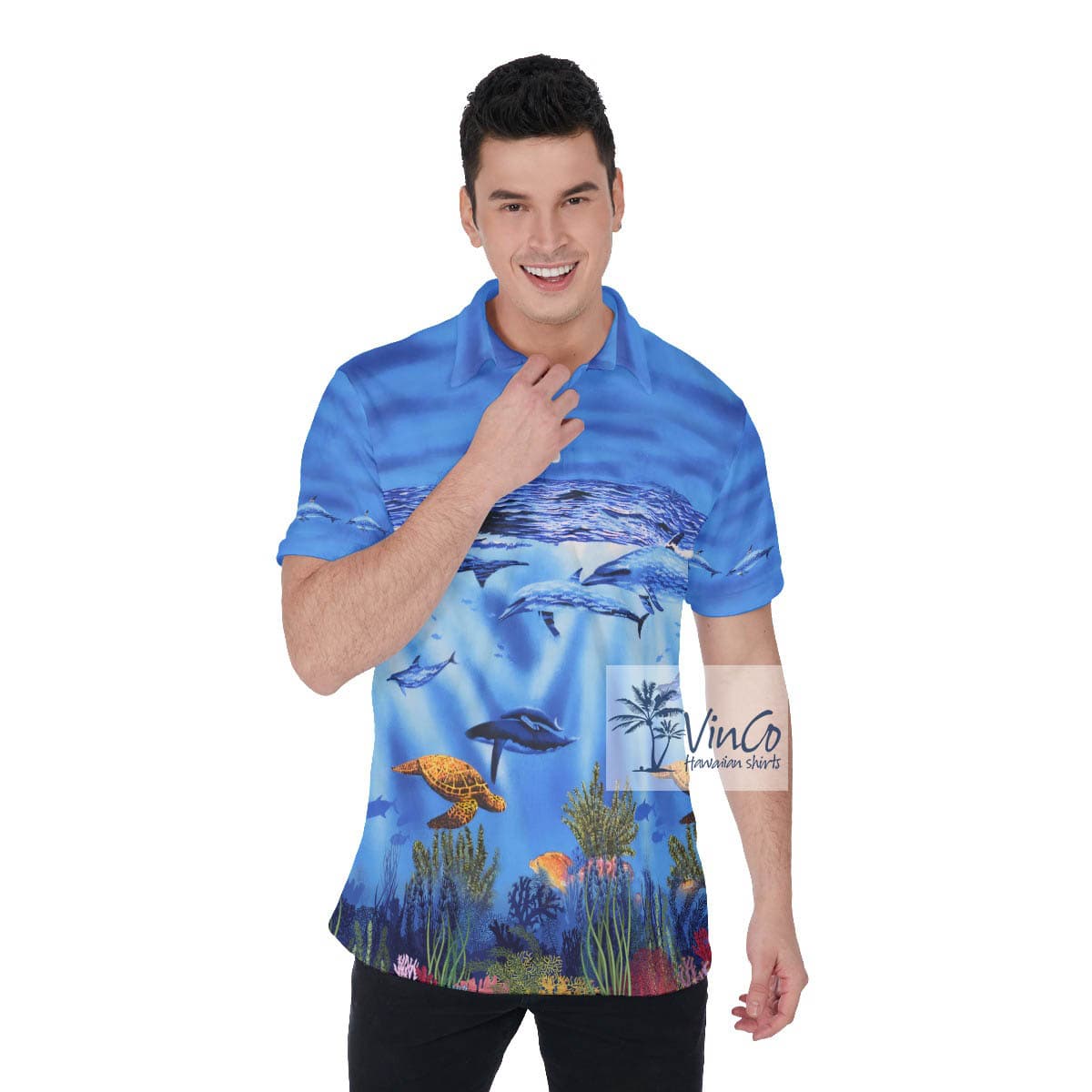 Ocean Creatures Blue Hawaiian Golf Shirt