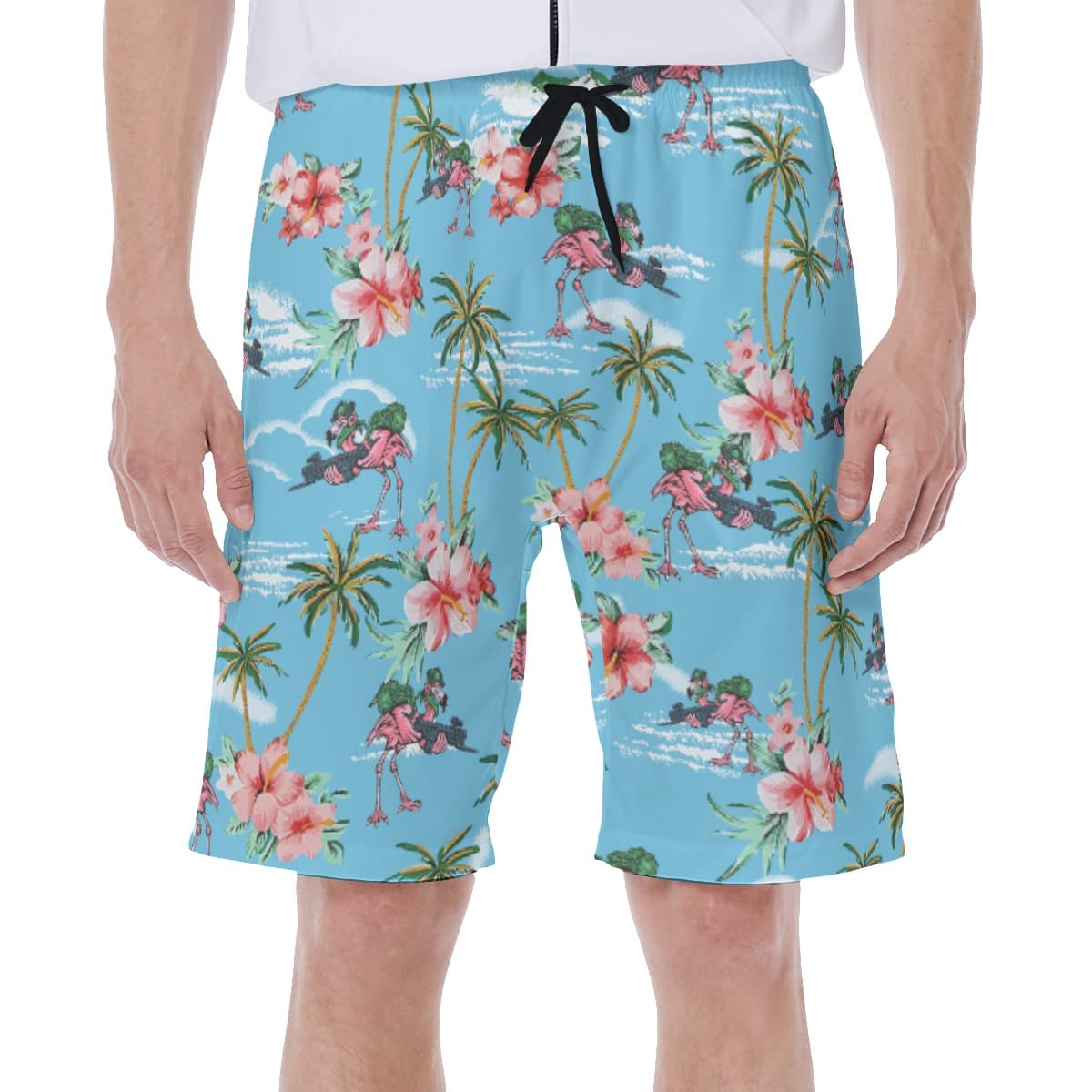 Palm Tree Flamingo With Gun Blue Hawaiian Swim Trunks For Men