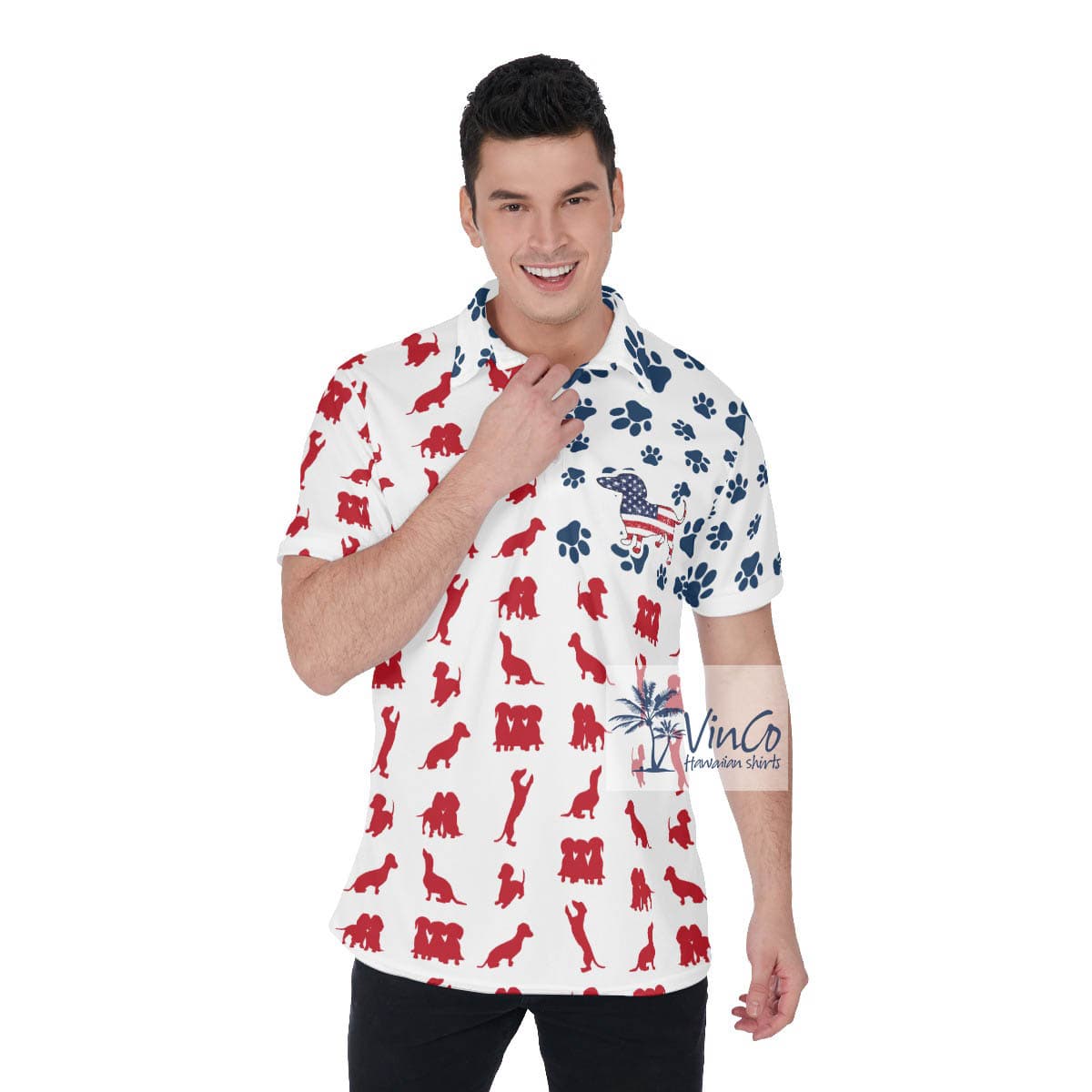 Patriotic 4th Of July Dachshund Hawaiian Polo Shirt