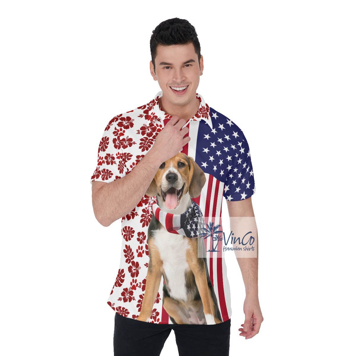 Patriotic Beagles Dog American Flag Hawaiian Golf Shirt (2)
