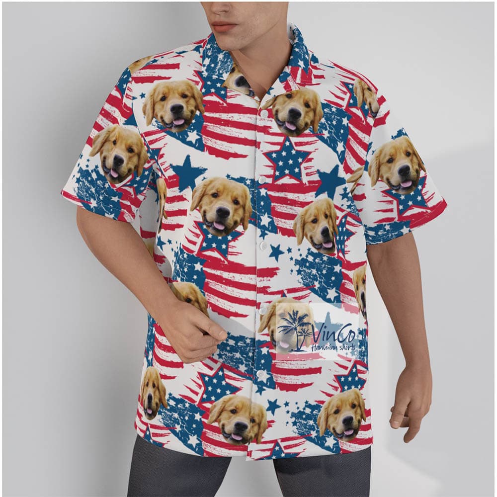 Patriotic Custom Dog Face Hawaiian Shirt (3)