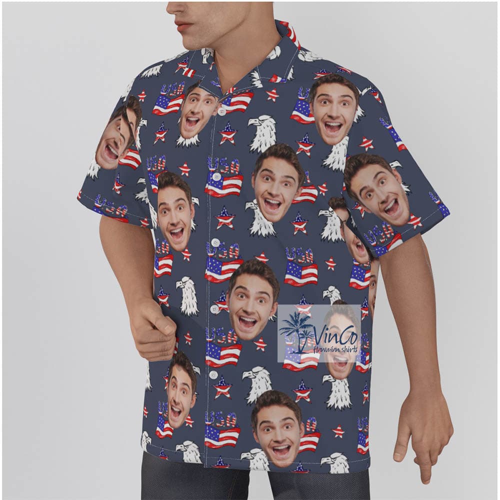 Patriotic Hawaiian Shirt Custom Face 4th Of July Aloha Shirt (1)