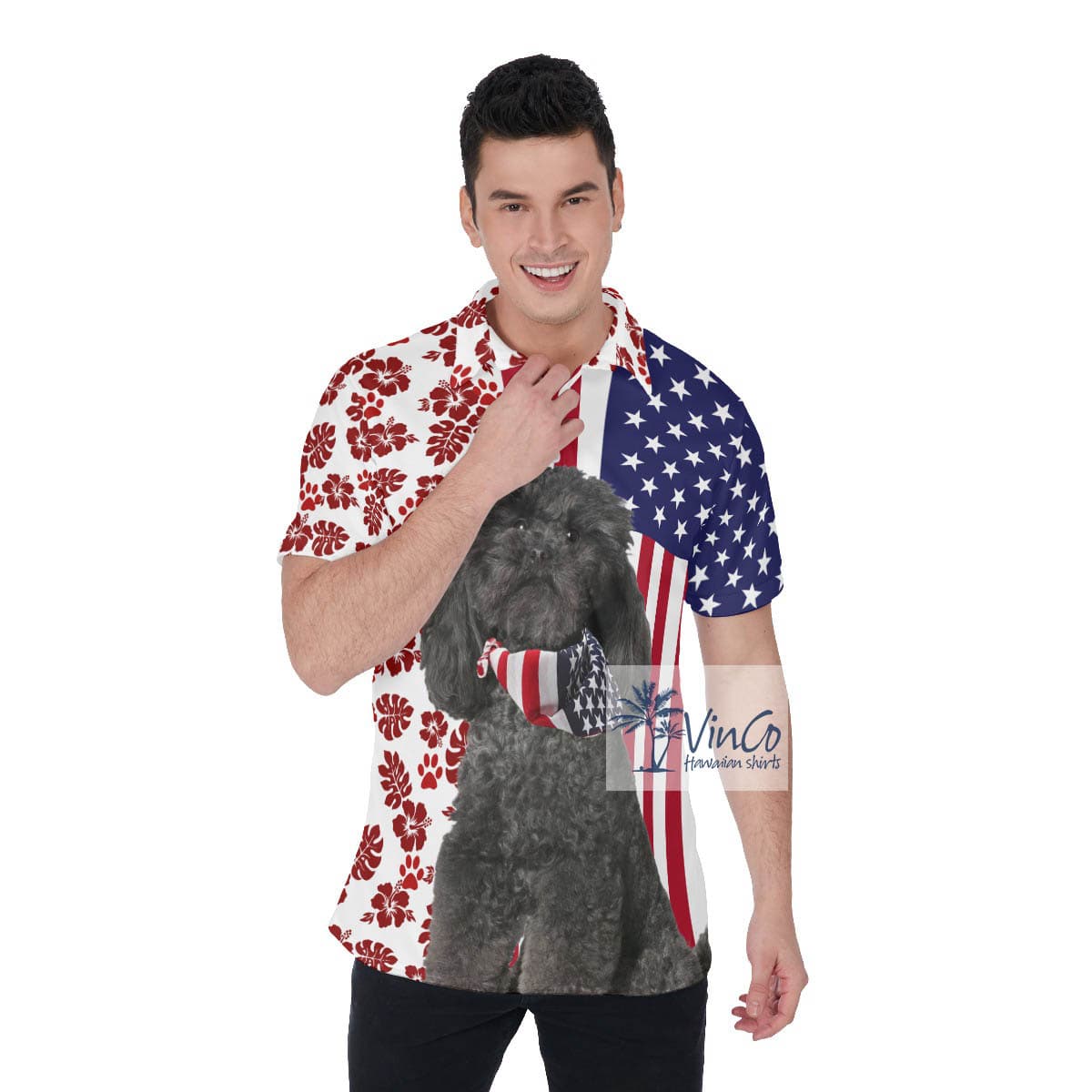 Patriotic Poodles Hawaiian Golf Polo Shirt For Men (2)