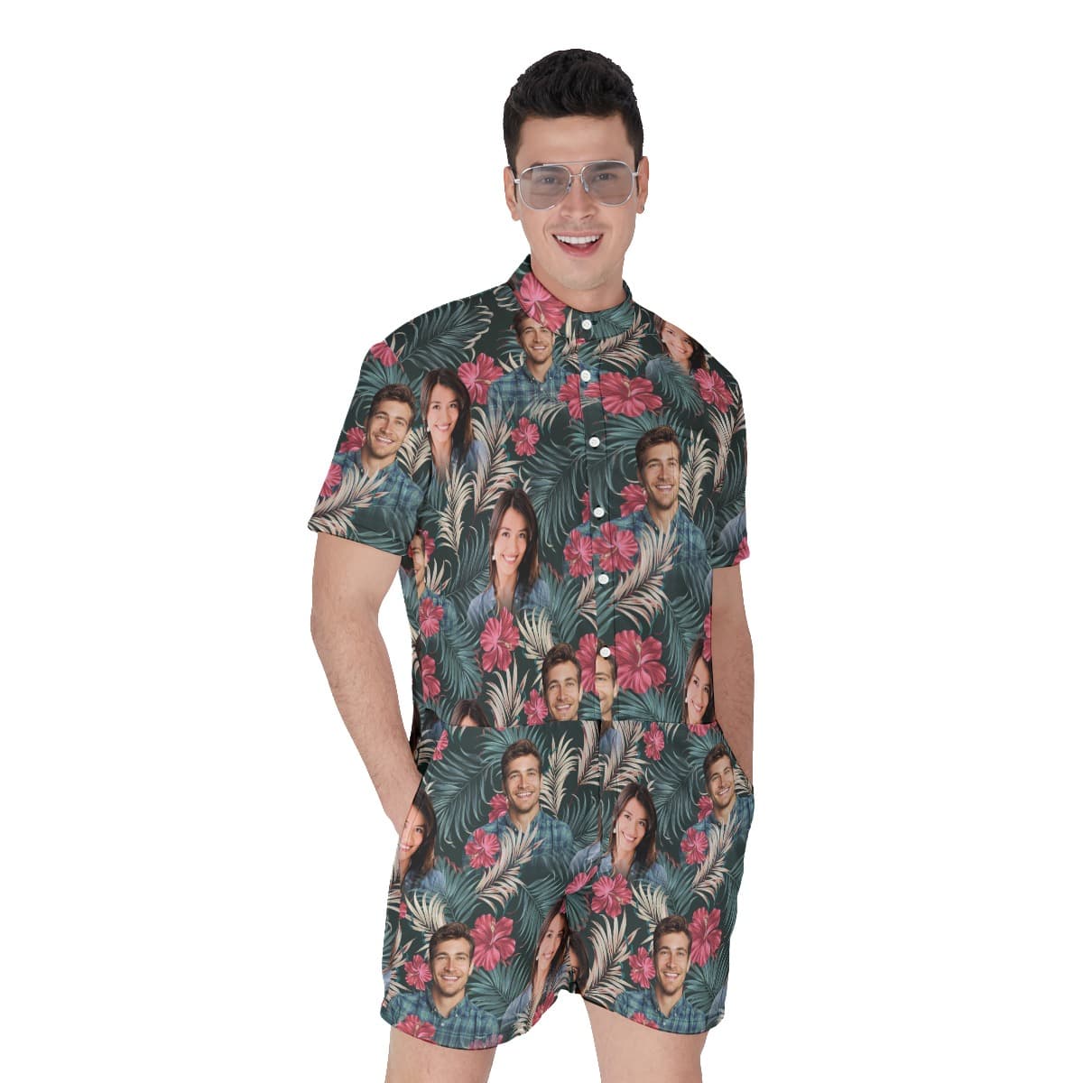 Personalize Couple Faces Hawaiian Romper For Men
