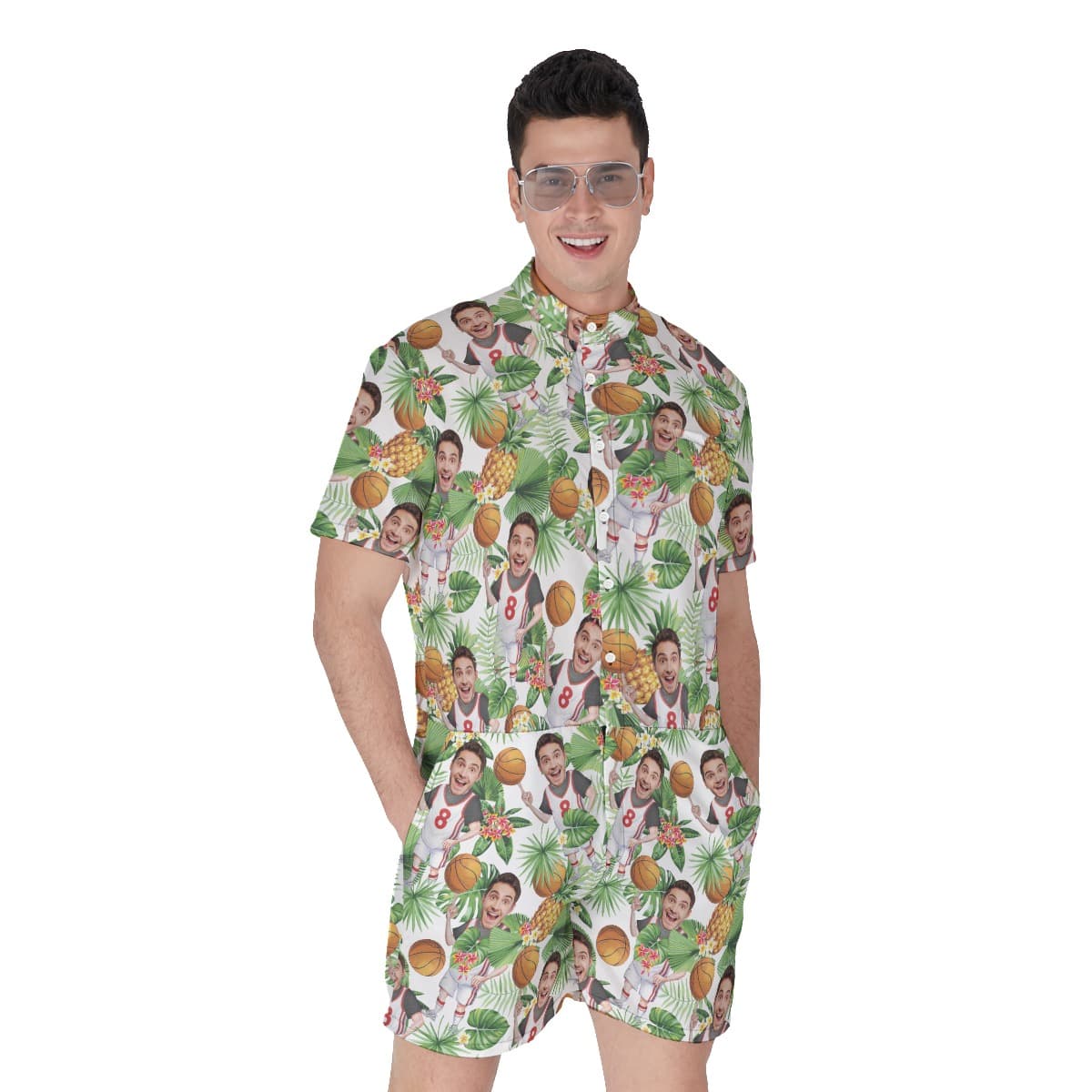 Personalized Basketball Player Aloha Short Romper For Men (1)