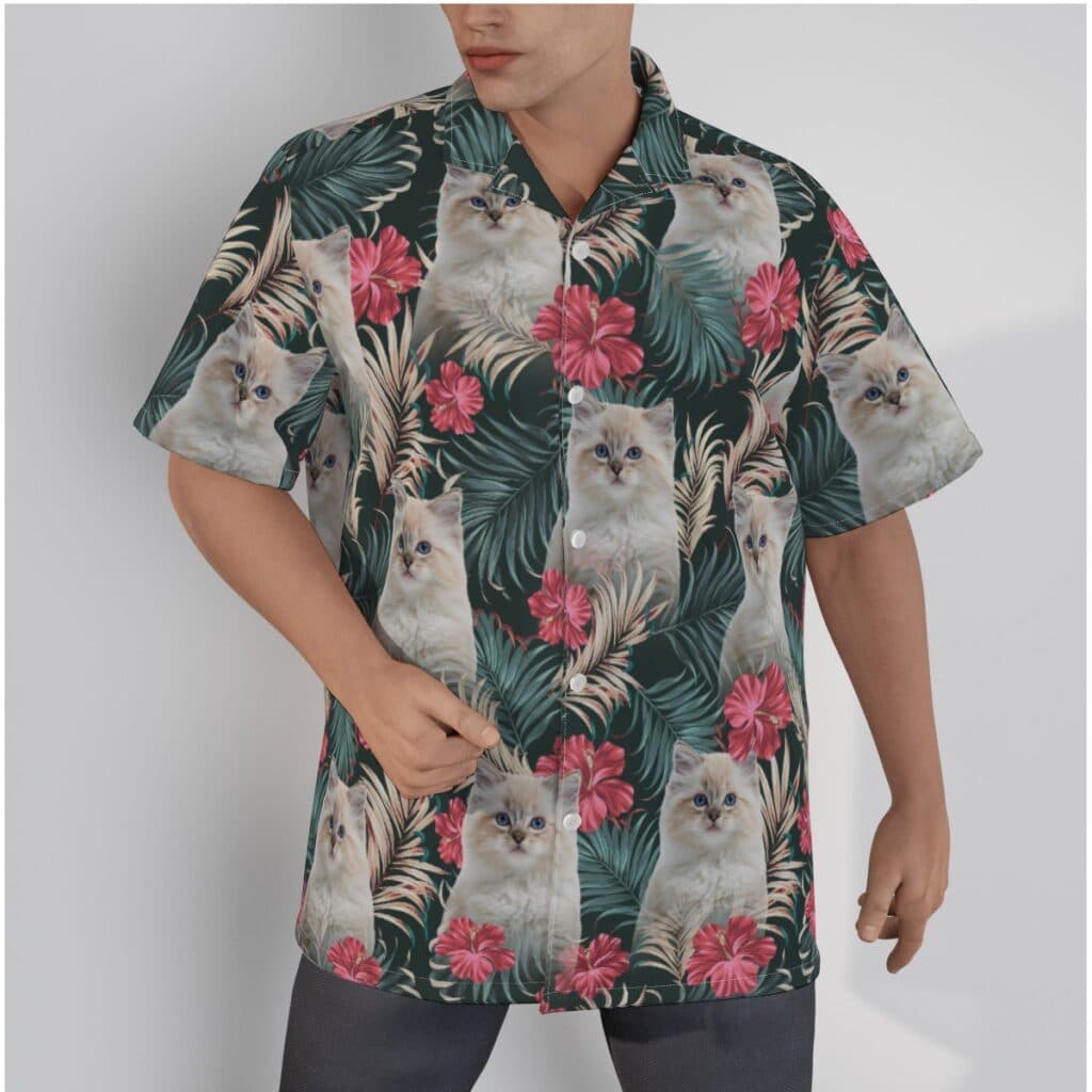 Personalized Cat Face Tropical Button Shirt Hawaiian Style (1)