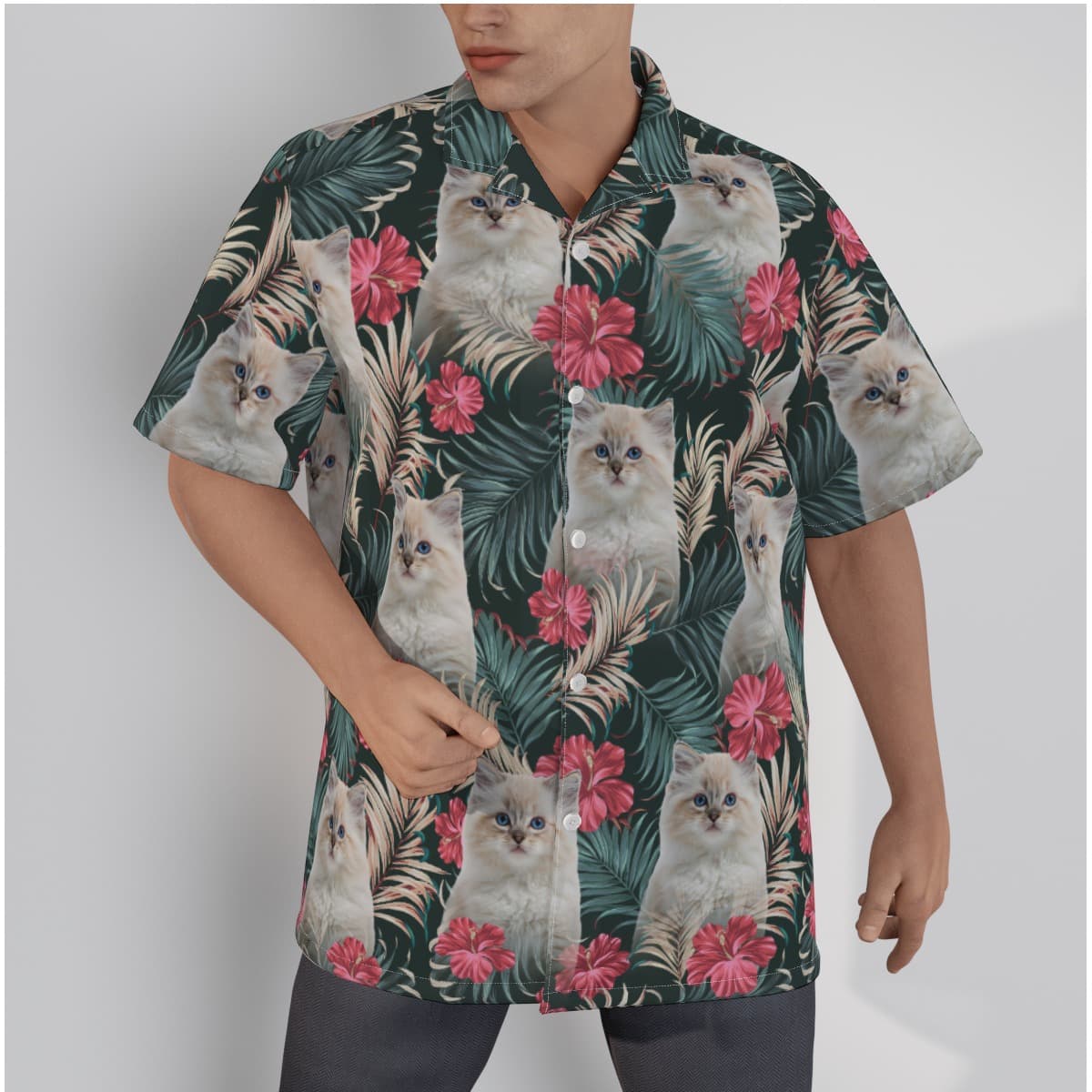 Personalized Cat Face Tropical Button Shirt Hawaiian Style (1)