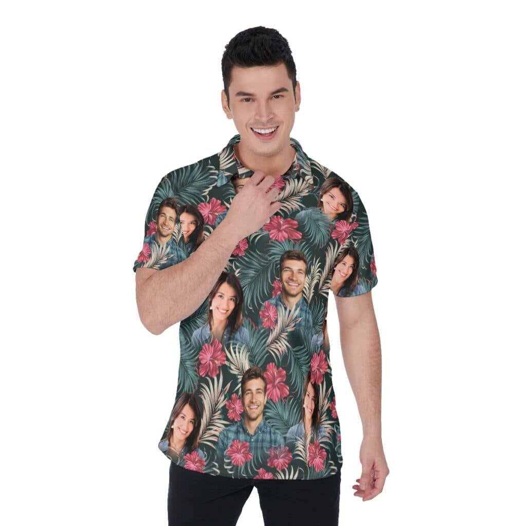 Personalized Couple Face Hawaiian Polo Shirt For Matching (1)
