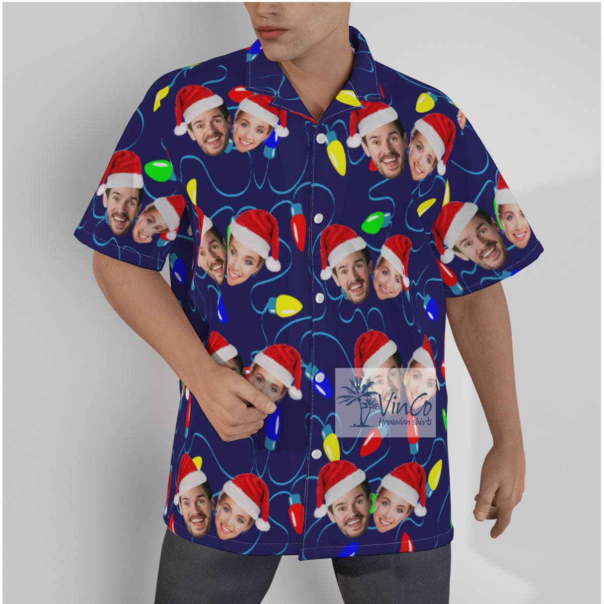 Personalized Couple Faces Hawaiian Christmas Shirt (3)