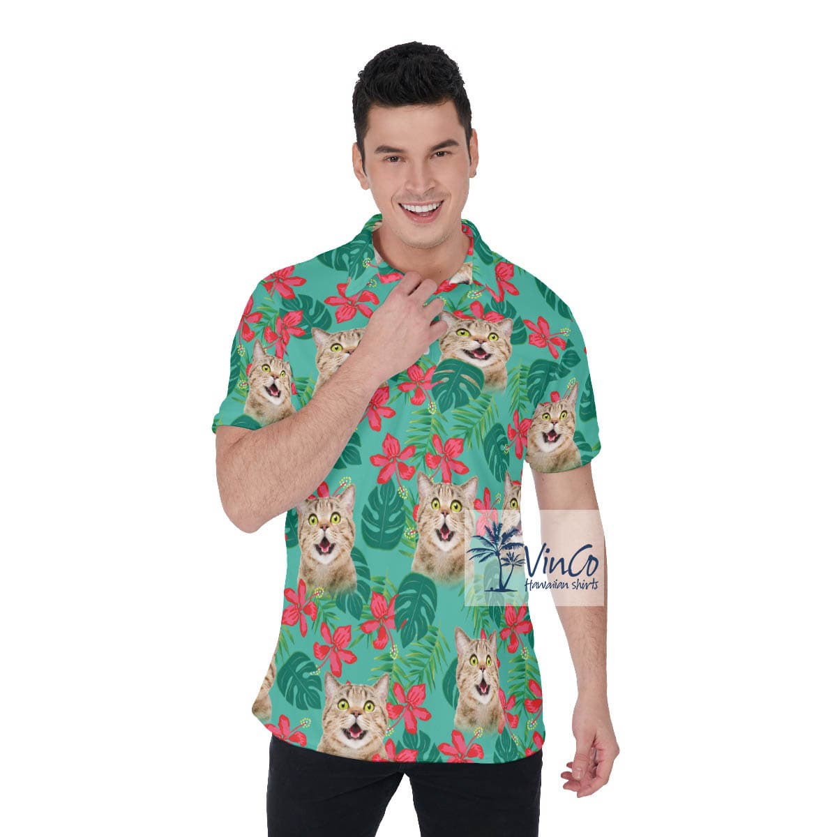 Personalized Custom Cat Floral Polo Shirt For Men (2)