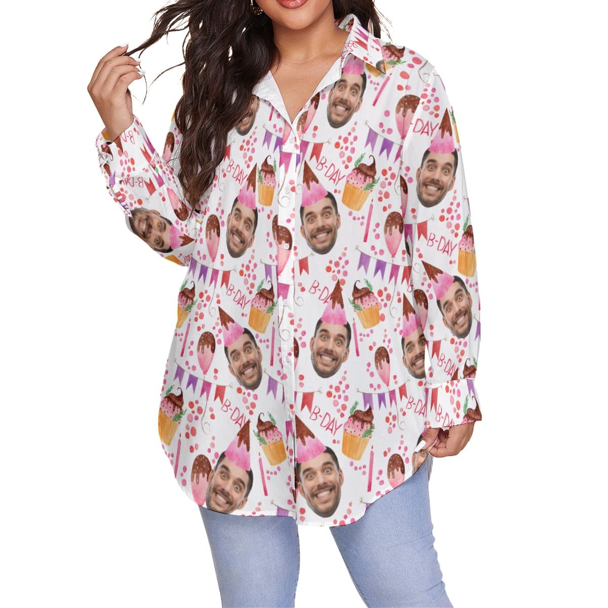 Personalized Face Birthday Women's Oversized Hawaiian Shirt (1)