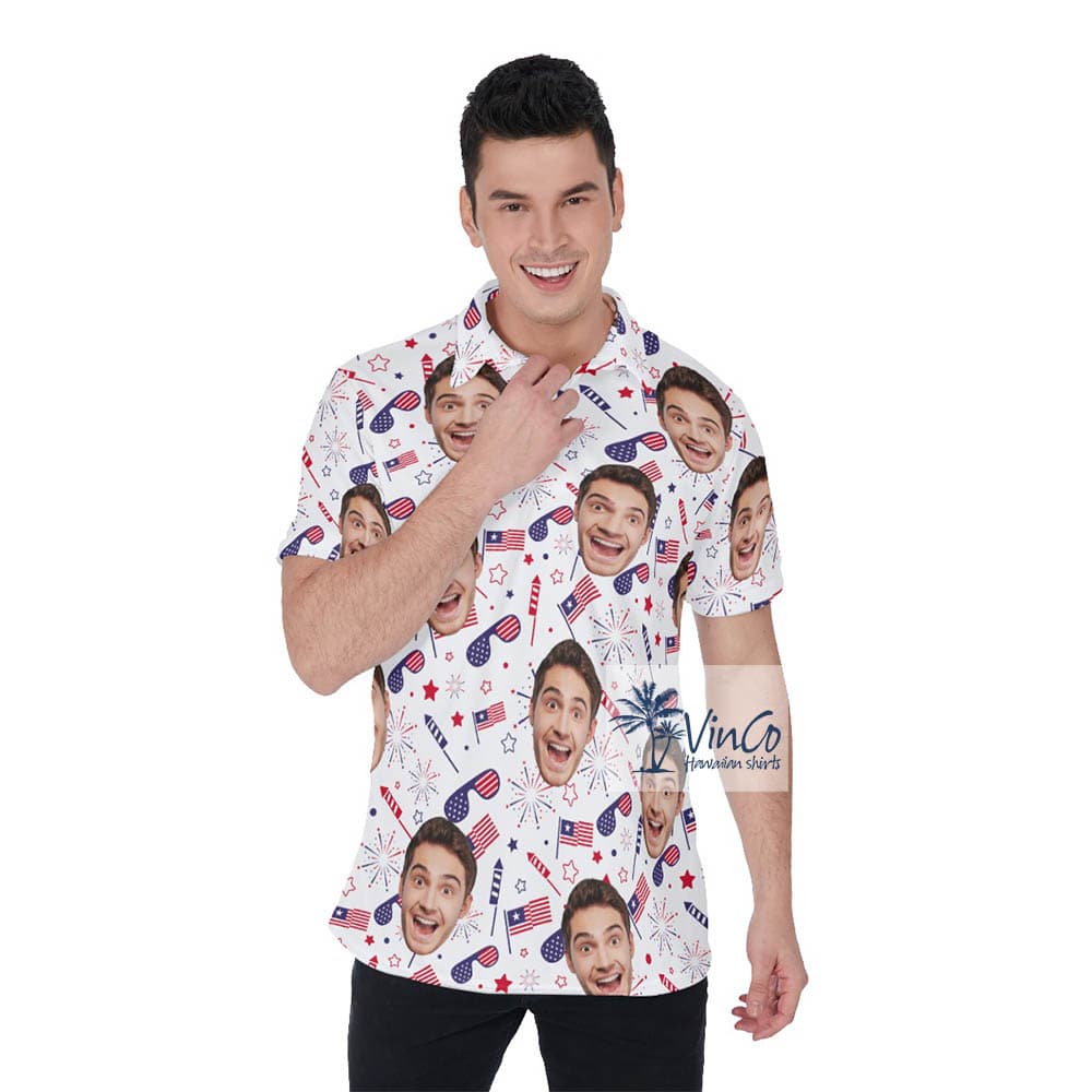 Personalized Multiple Face Custom 4th Of July Hawaiian Golf Shirt Polo (4)