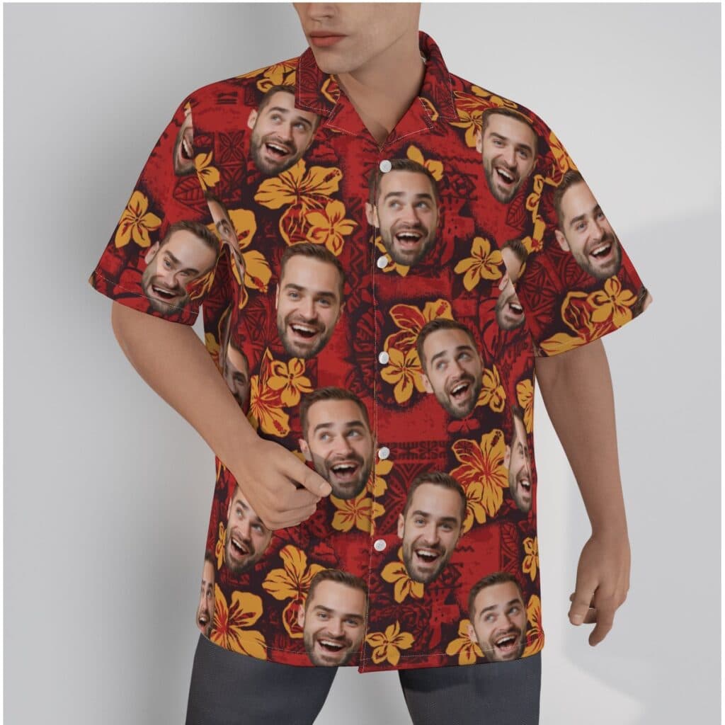 Personalized Multiple Faces Red Hawaiian Shirt Vintage (1)