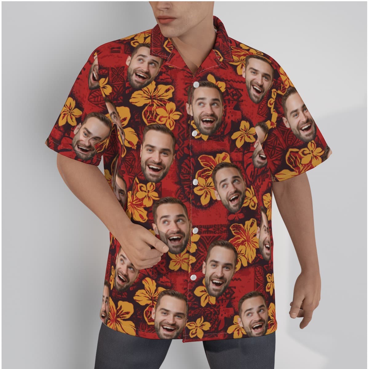 Personalized Multiple Faces Red Hawaiian Shirt Vintage (1)