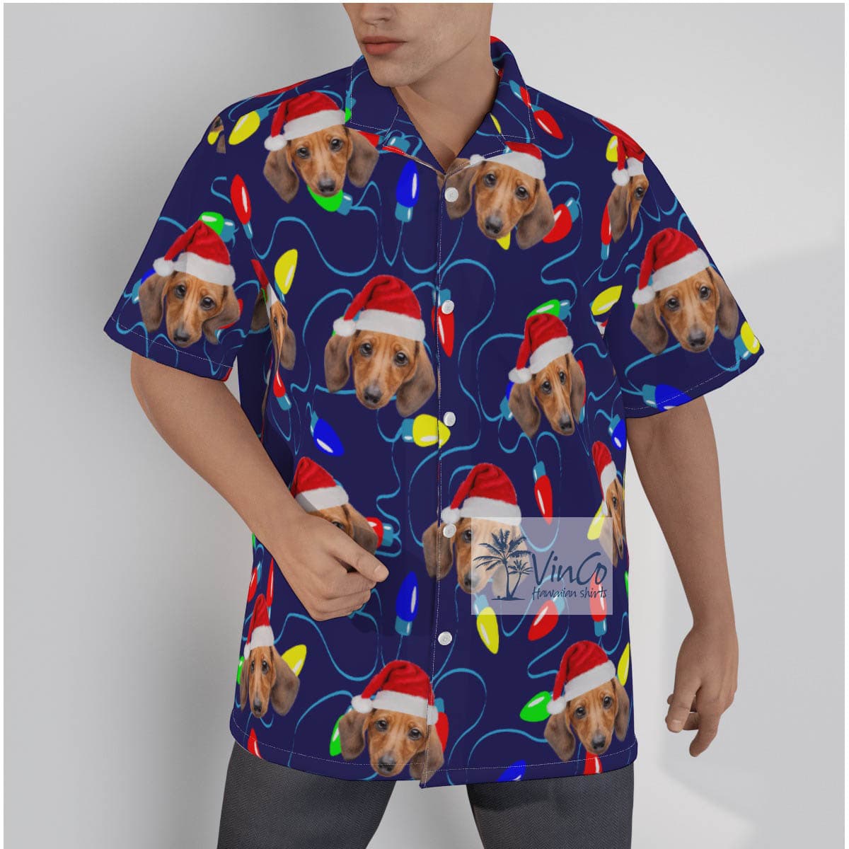 Personalized Pet Face Christmas Light Aloha Shirt For Men (2)