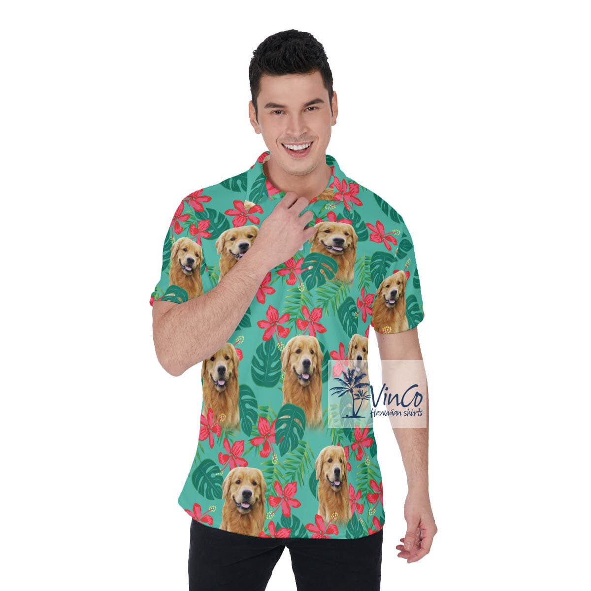 Personalized Pet Face Hawaiian Golf Shirt For Men (2)
