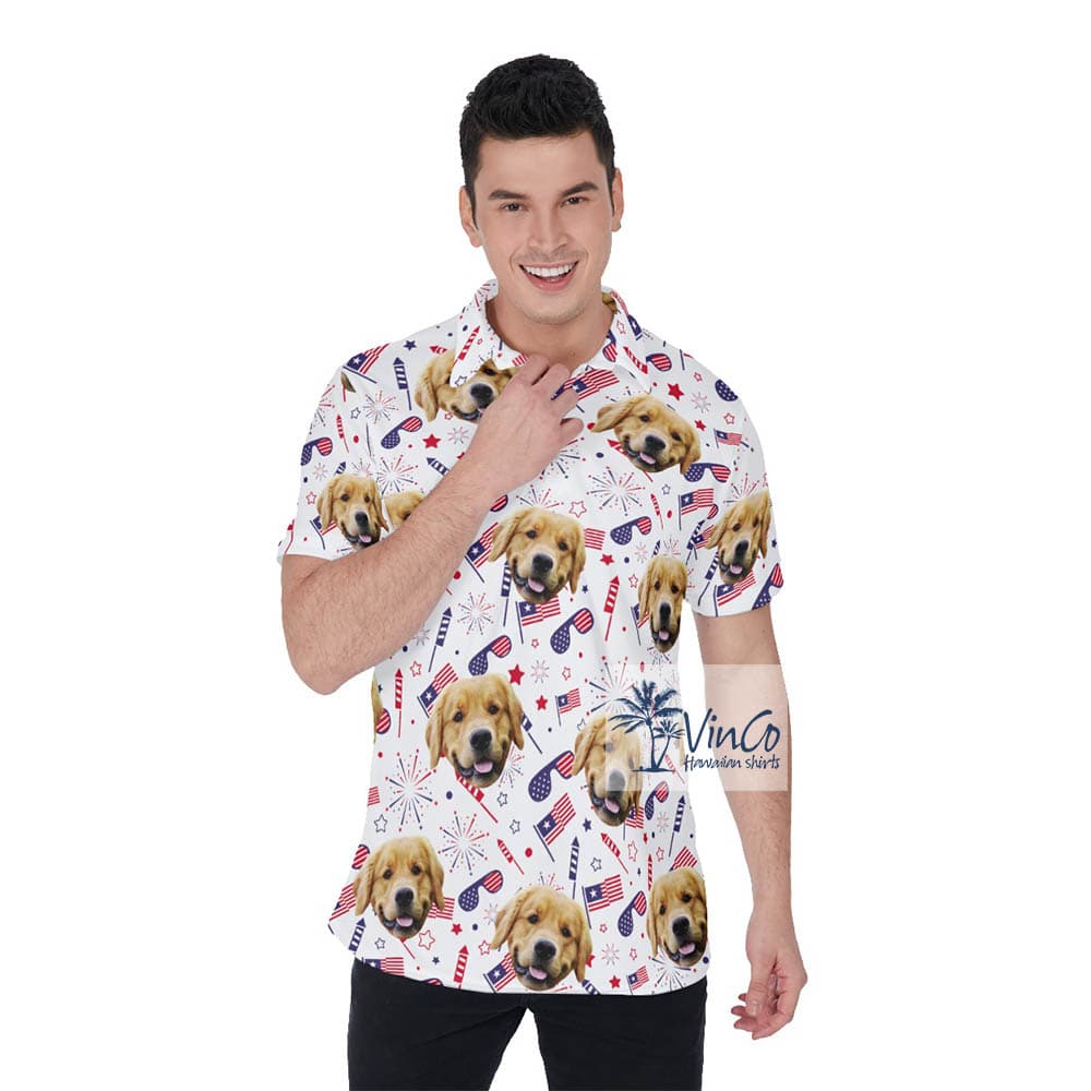 Personalized Pet Face Patriotic Hawaiian Golf Shirt (2)