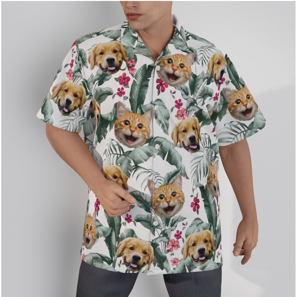 Personalized Pet Face Tropical Shirts For Men (1)