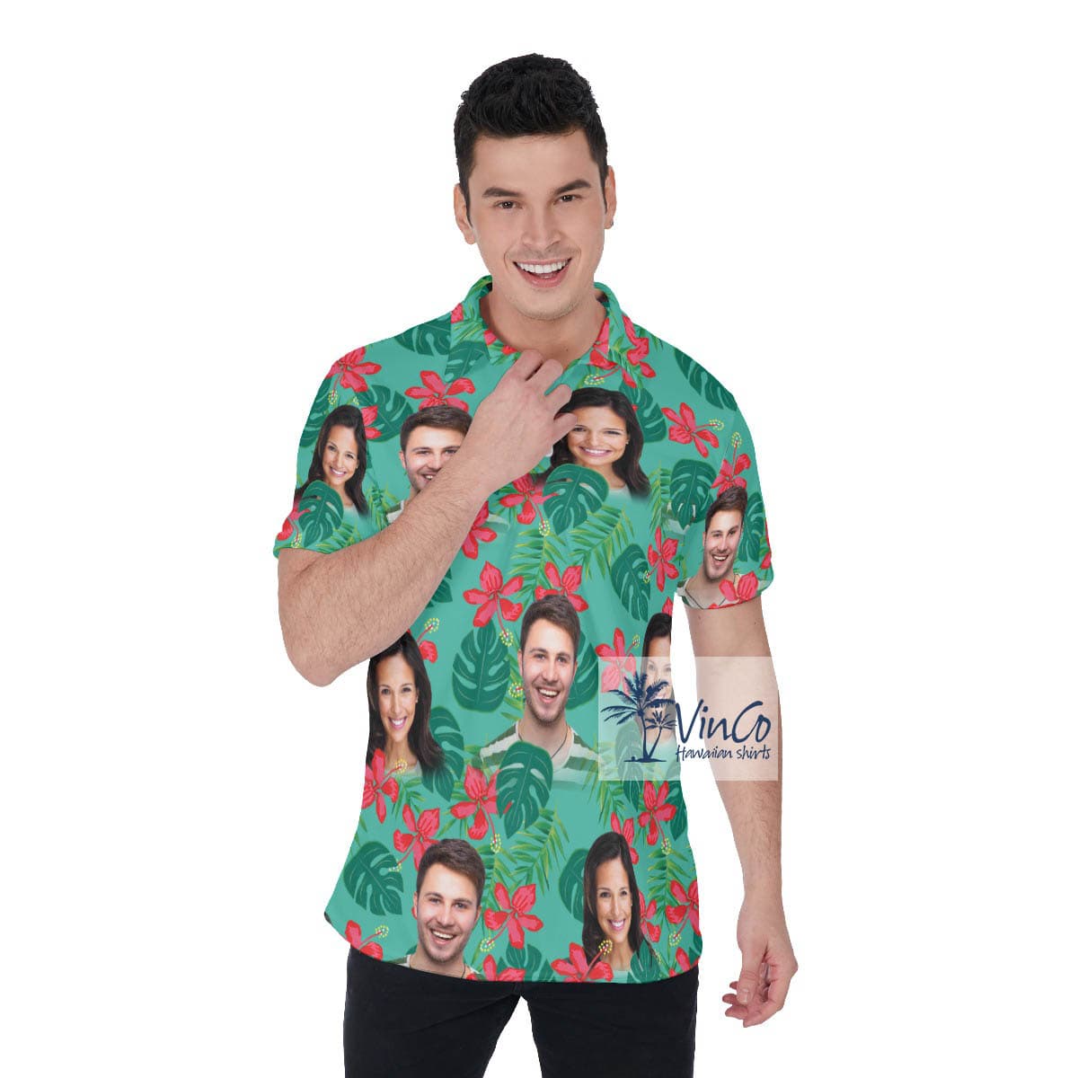 Personalized Photo Faces Hawaiian Polo Shirt For Men (2)