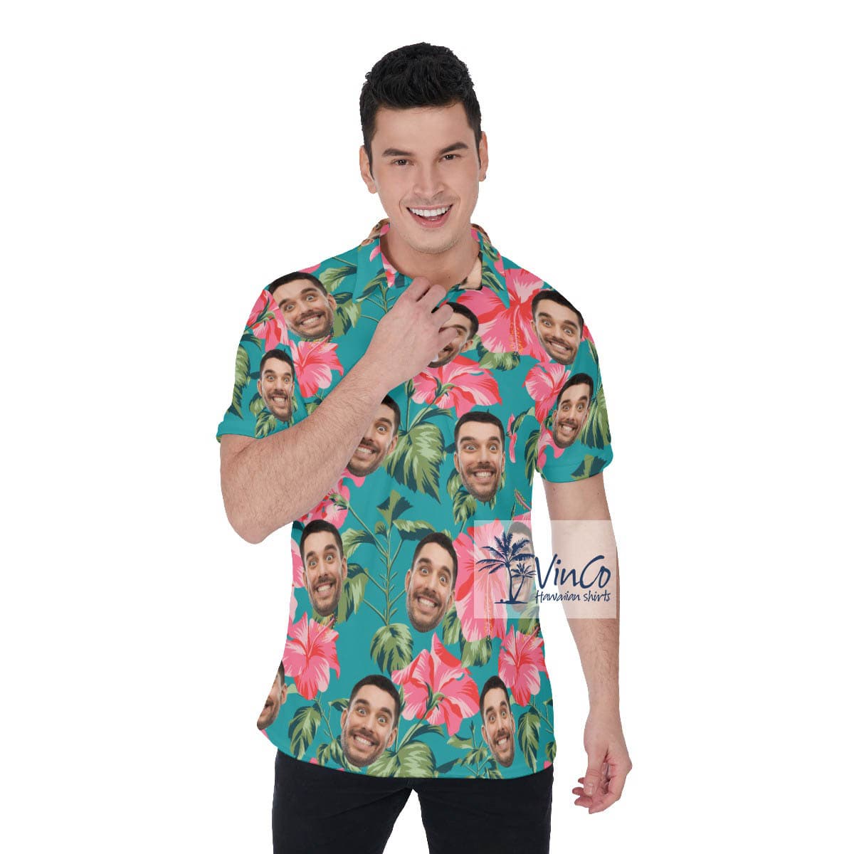 Personalized Photo Faces Polo Golf Shirt For Men (2)