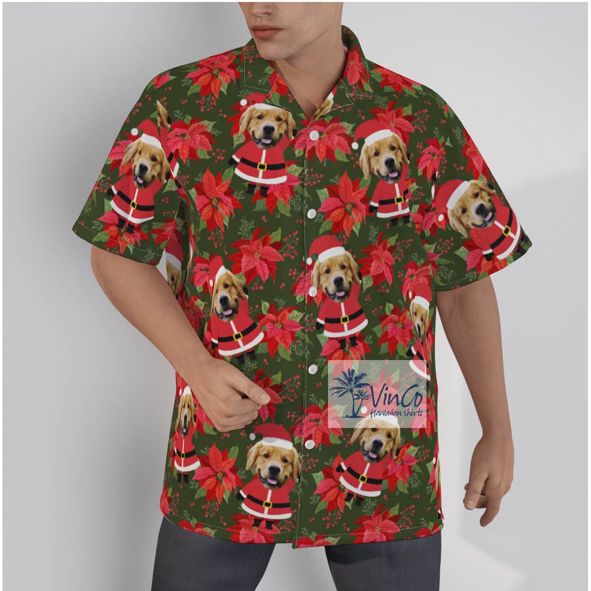 Personalized Santa Face Custom Pet Hawaiian Christmas Shirt (1)