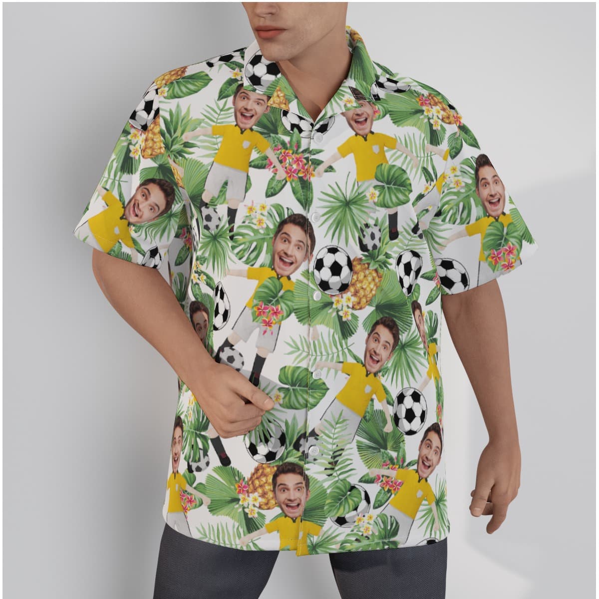 Personalized Soccer Player Face Hawaiian Button Up Shirt