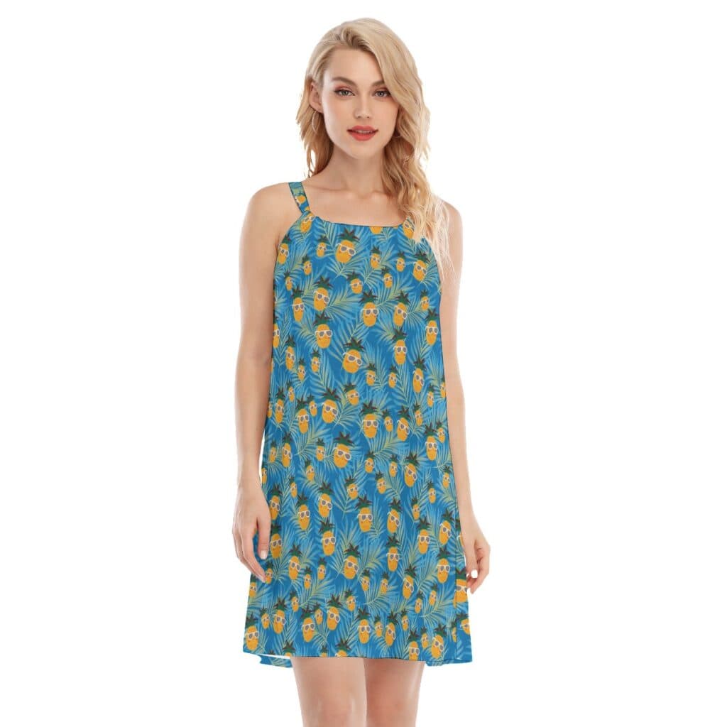 Pineapple Blue Hawaiian Summer Dress For Women (1)