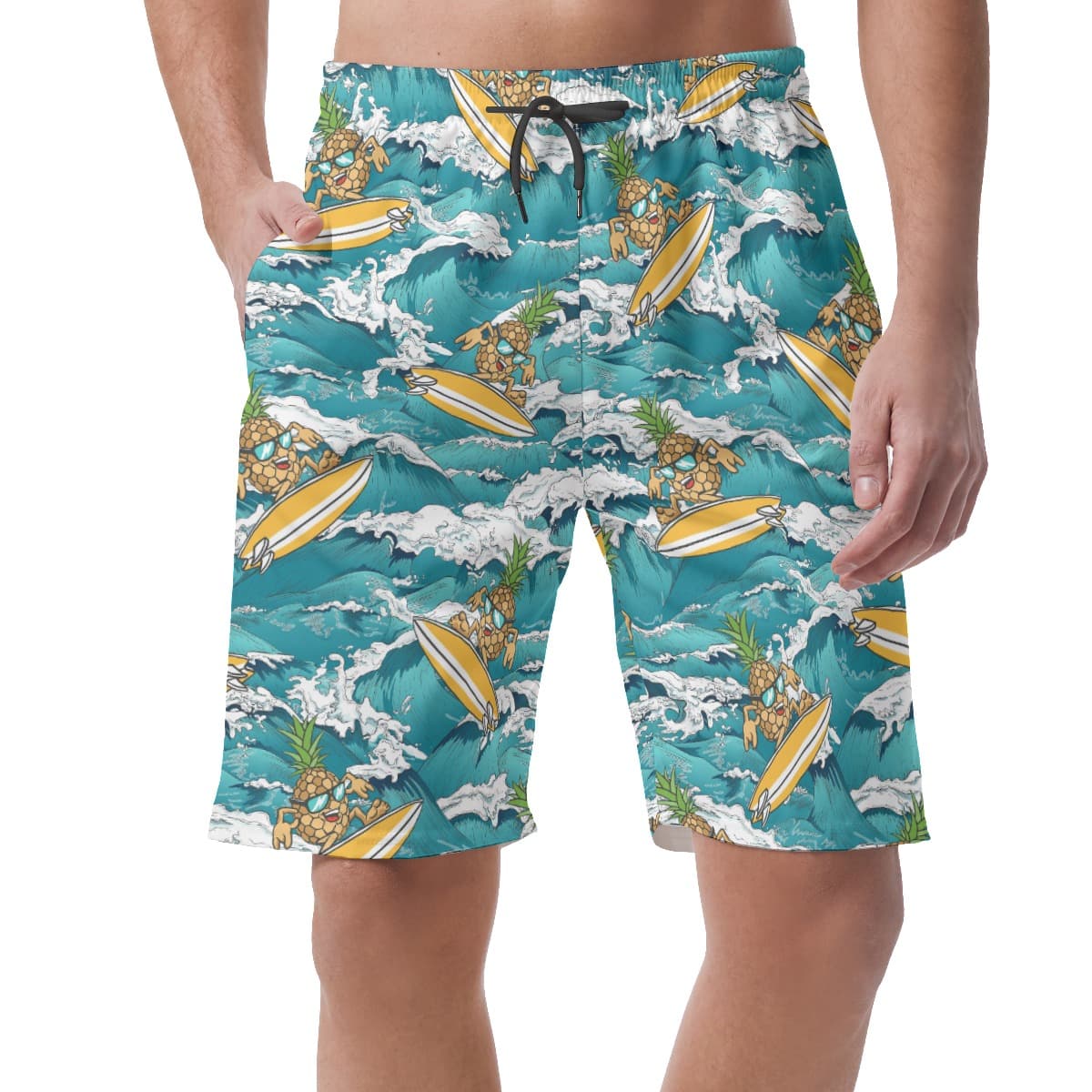 Pineapple Surfing Blue Hawaiian Beach Shorts For Men