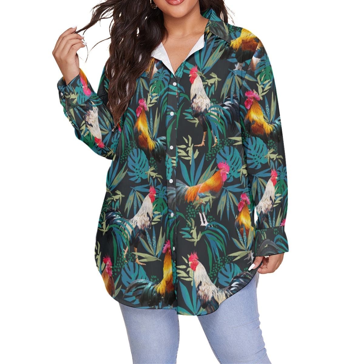 Rooster Tropical Plus Size Hawaiian Shirt For Men (1)