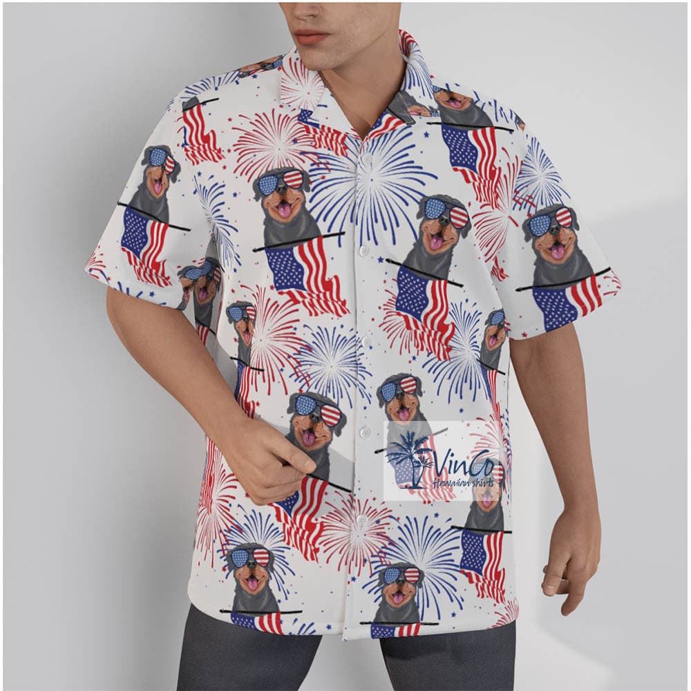 Rottweiler Dog American Flag 4th Of July Firework Theme Hawaiian Shirt (2)