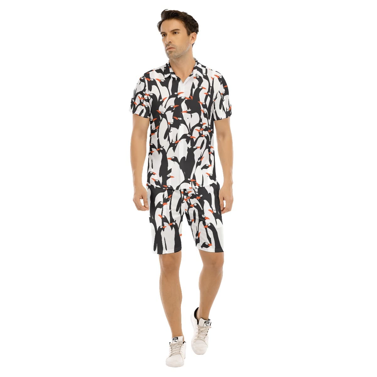 Set Penguin Colony Hawaiian Shirt And Matching Shorts For Men