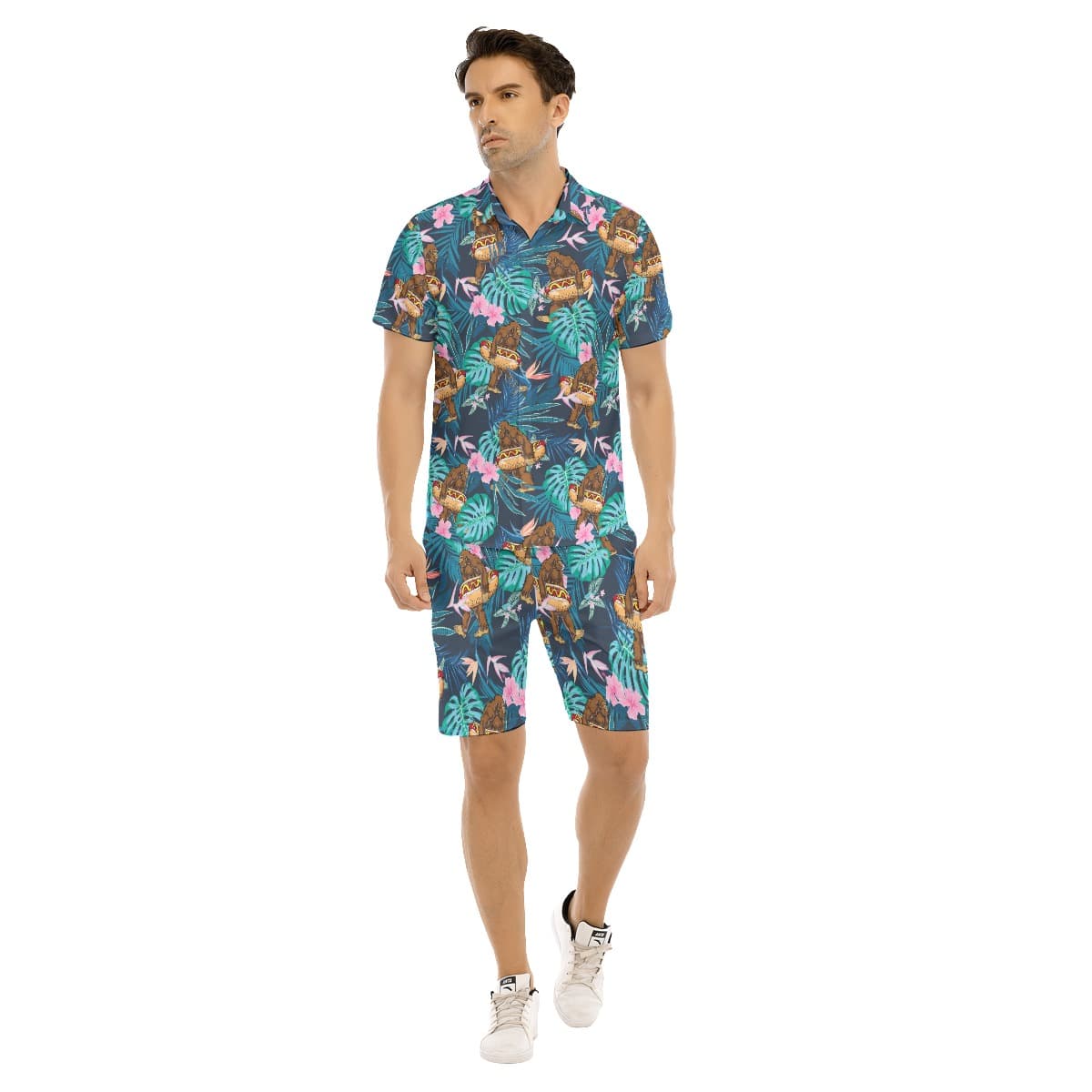 Set Tropical Bigfoot Hot Dog Hawaiian Shirt And Shorts For Men (1)