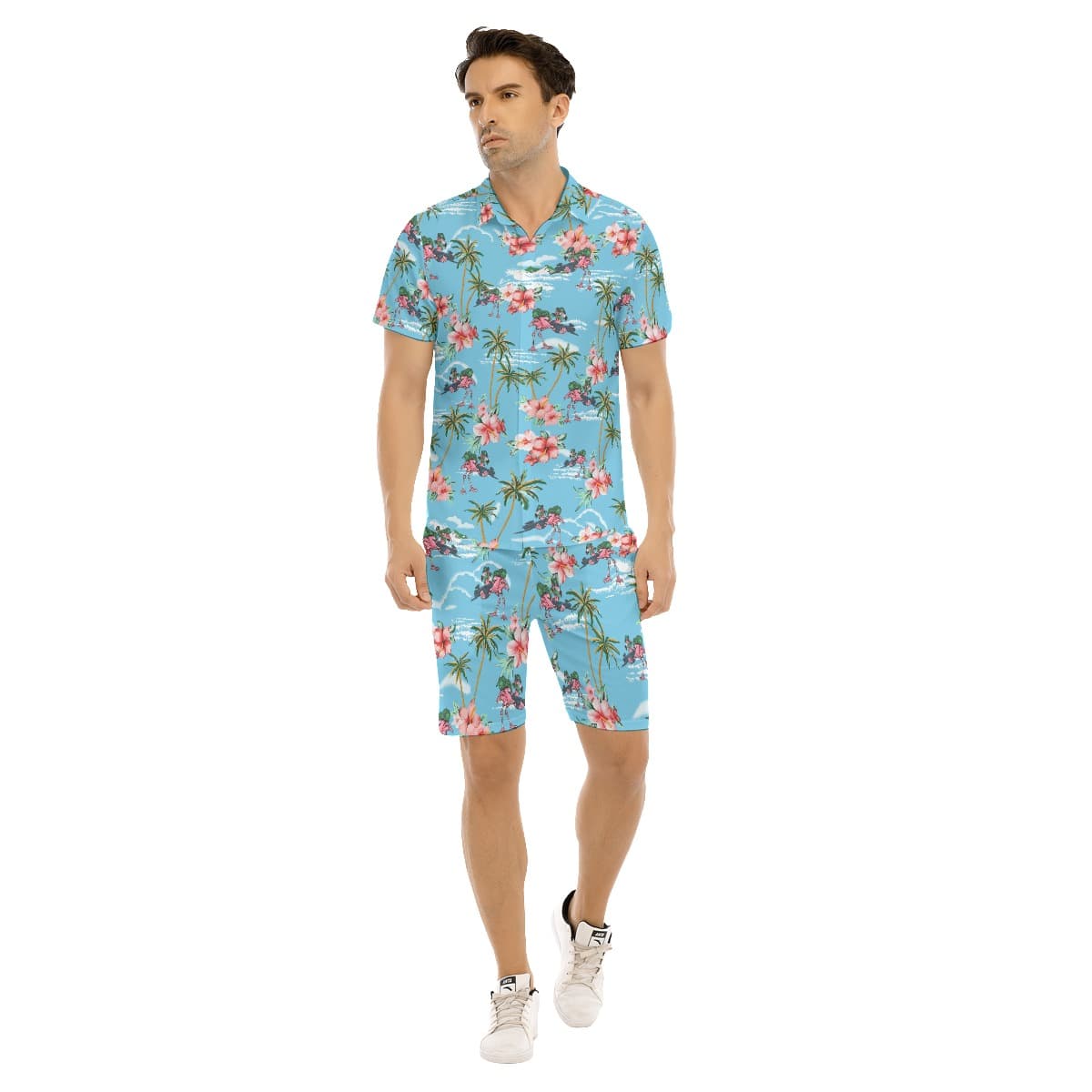 Set Tropical Flamingo Tactical Hawaiian Shirt And Matching Shorts For Men (1)