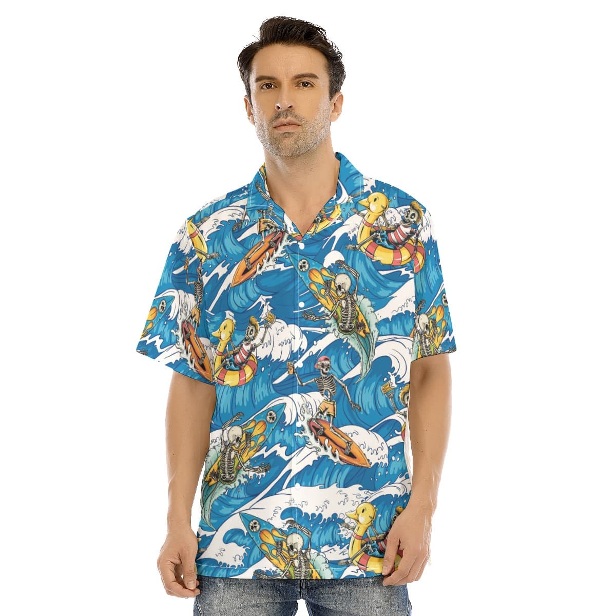 Skeleton Surfing Blue Hawaiian Shorts For Men