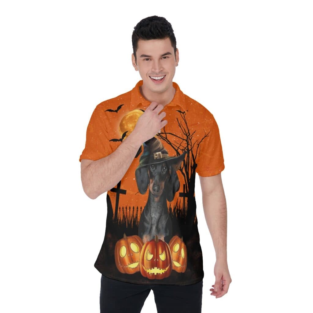 Spooky Dachshund Halloween Hawaiian Polo Shirt