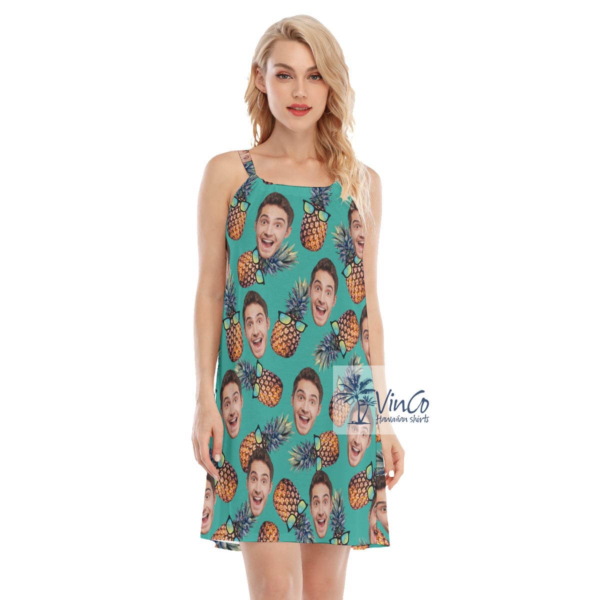Sun Glasses Pineapple Custom Face Hawaiian Dress For Women (3)
