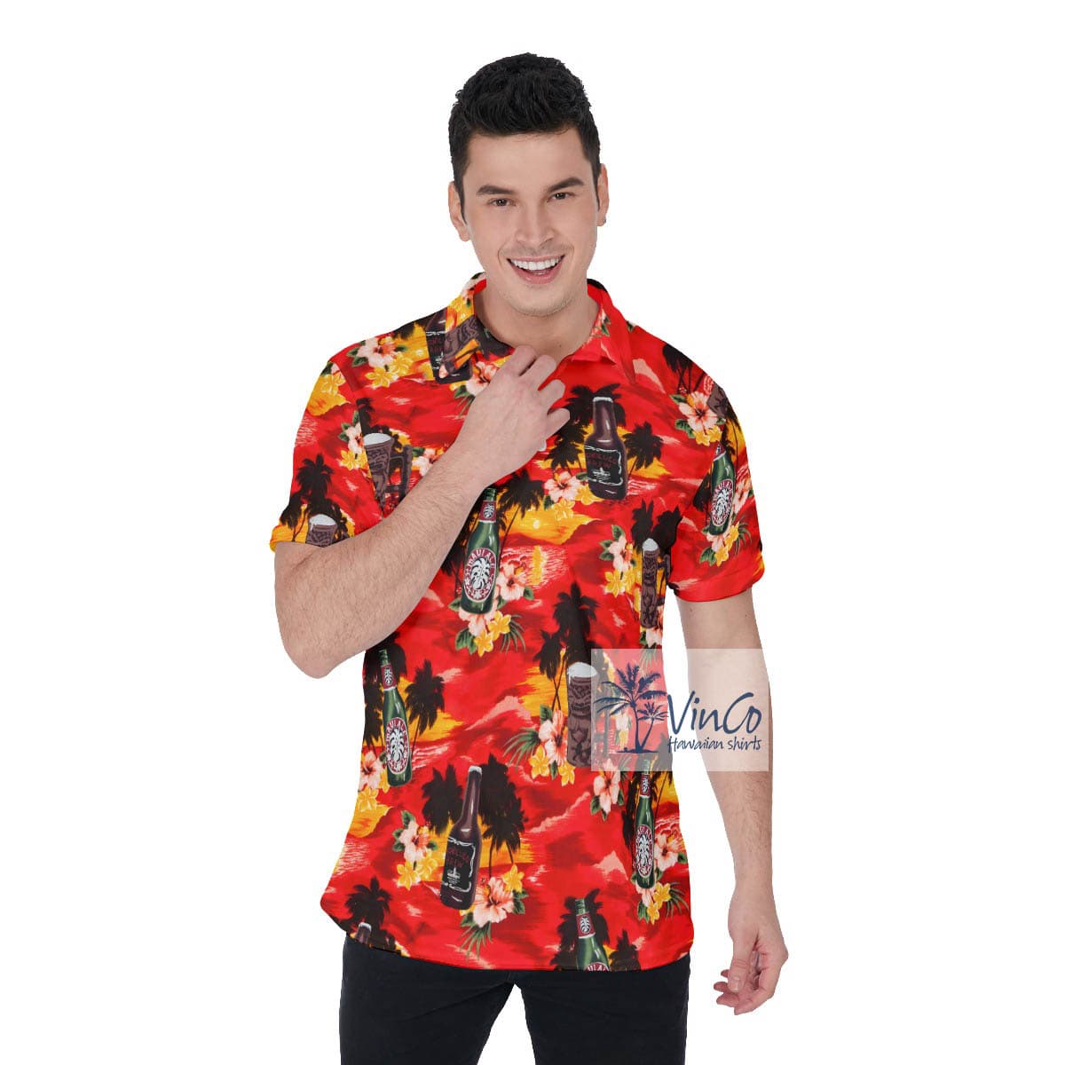 Sunset Beach Tropical Beer Hawaiian Polo Shirt