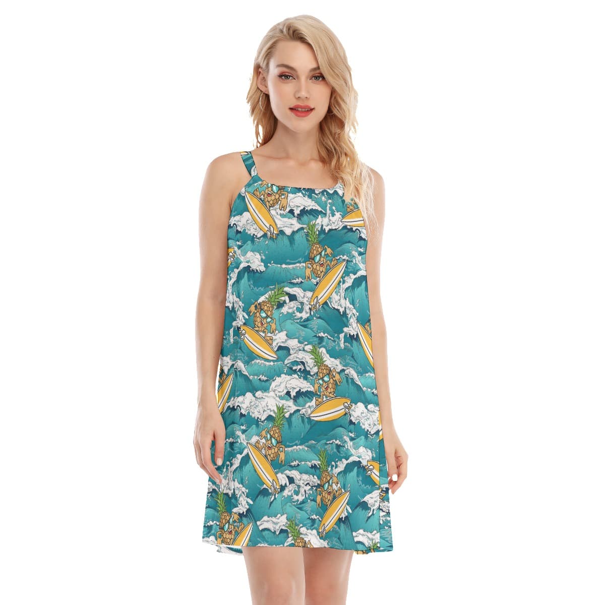Surfing Pineapple Blue Aloha Summer Dresses (1)